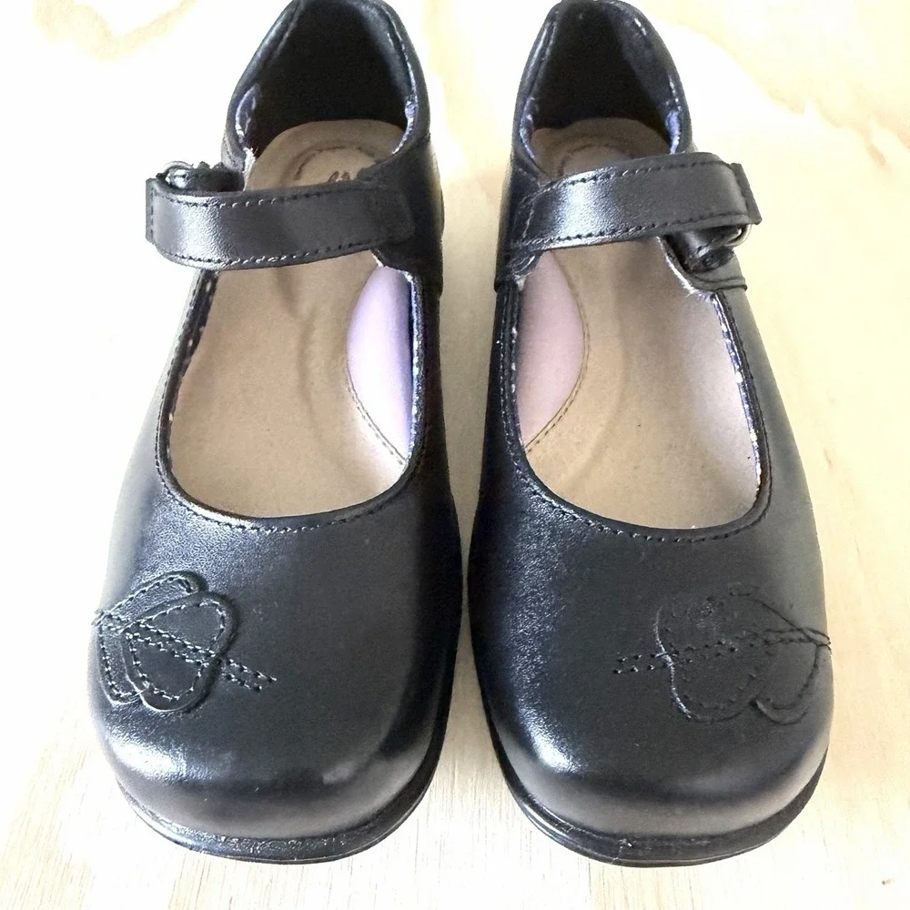Hush Puppies Girls Size 1 Leather Touch Fasten Black Mary Jane School Shoes